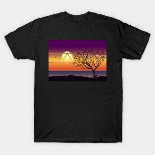 Sunset by the Lake D20 Dice Sun Tabletop RPG Maps and Landscapes T-Shirt